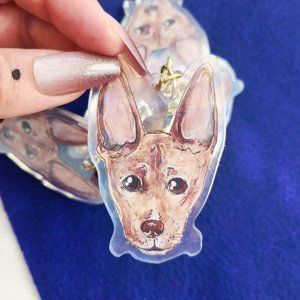Red Basenji Keychain, Holographic Dog Keyring, Cute Red Dog Keychain Watercolor